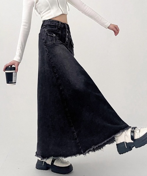 Miniministore（ミニミニストア）の「レトロデニムスカート ハイウエスト 韓国（デニムスカート・レディース・ネイビー・L/S/XL/M）」の12枚目の写真