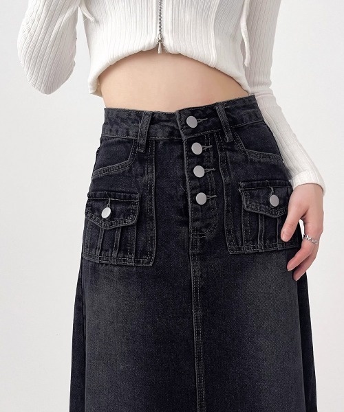 Miniministore（ミニミニストア）の「レトロデニムスカート ハイウエスト 韓国（デニムスカート・レディース・ネイビー・L/S/XL/M）」の13枚目の写真