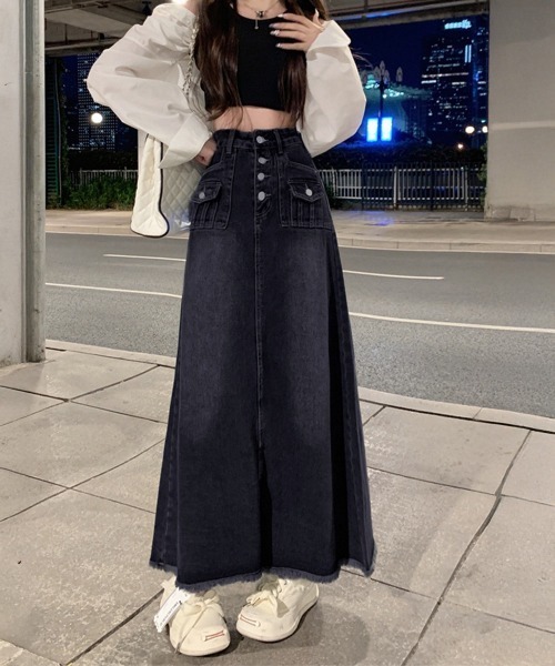 Miniministore（ミニミニストア）の「レトロデニムスカート ハイウエスト 韓国（デニムスカート・レディース・ネイビー・L/S/XL/M）」の14枚目の写真