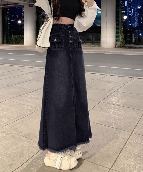 Miniministore（ミニミニストア）の「レトロデニムスカート ハイウエスト 韓国（デニムスカート・レディース・ネイビー・L/S/XL/M）」の16枚目の写真