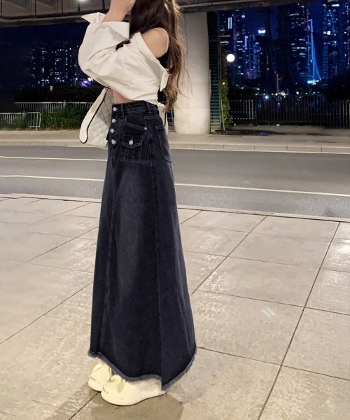 Miniministore（ミニミニストア）の「レトロデニムスカート ハイウエスト 韓国（デニムスカート・レディース・ネイビー・L/S/XL/M）」の17枚目の写真