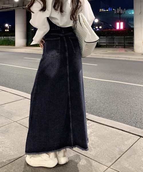 Miniministore（ミニミニストア）の「レトロデニムスカート ハイウエスト 韓国（デニムスカート・レディース・ネイビー・L/S/XL/M）」の18枚目の写真