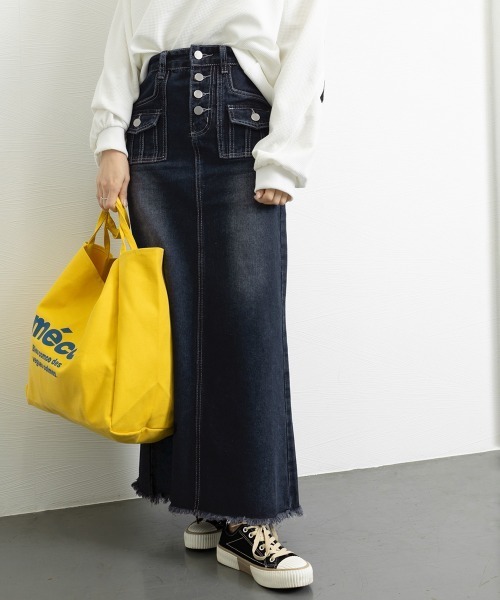 Miniministore（ミニミニストア）の「レトロデニムスカート ハイウエスト 韓国（デニムスカート・レディース・ネイビー・L/S/XL/M）」の3枚目の写真