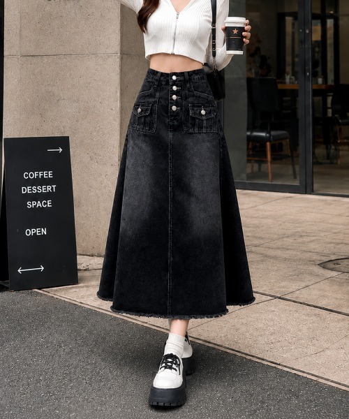 Miniministore(ミニミニストア)の「レトロデニムスカート ハイウエスト 韓国(デニムスカート・レディース・ネイビー・L/S/XL/M)」の10枚目の写真