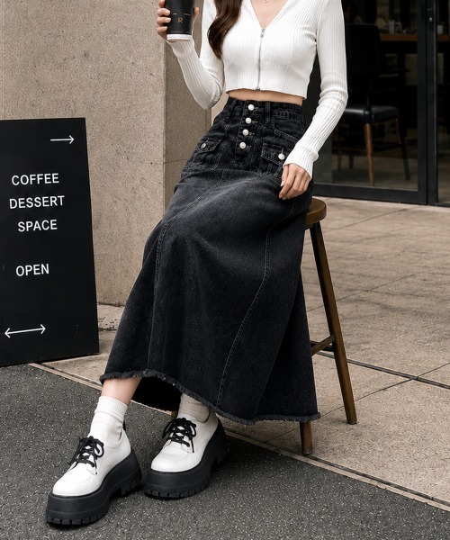 Miniministore(ミニミニストア)の「レトロデニムスカート ハイウエスト 韓国(デニムスカート・レディース・ネイビー・L/S/XL/M)」の6枚目の写真