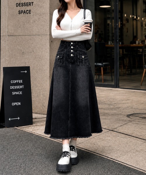 Miniministore(ミニミニストア)の「レトロデニムスカート ハイウエスト 韓国(デニムスカート・レディース・ネイビー・L/S/XL/M)」の11枚目の写真