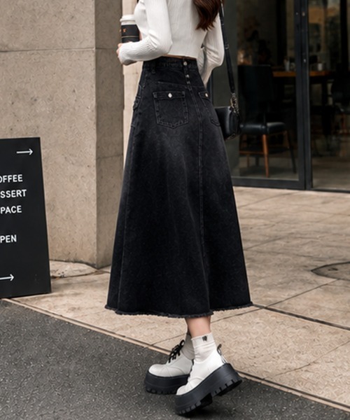 Miniministore(ミニミニストア)の「レトロデニムスカート ハイウエスト 韓国(デニムスカート・レディース・ネイビー・L/S/XL/M)」の4枚目の写真