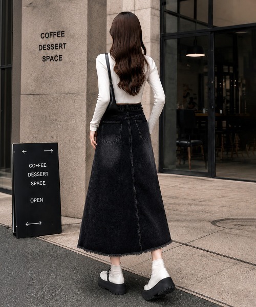 Miniministore(ミニミニストア)の「レトロデニムスカート ハイウエスト 韓国(デニムスカート・レディース・ネイビー・L/S/XL/M)」の2枚目の写真