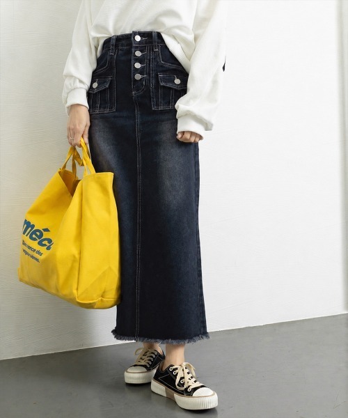Miniministore(ミニミニストア)の「レトロデニムスカート ハイウエスト 韓国(デニムスカート・レディース・ネイビー・L/S/XL/M)」の3枚目の写真