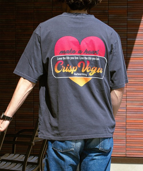 make a ray!(メイク ア レイ!)の「【0】ハート グラデーションプリント & グラフィックプリント ヴィンテージライク 古着風 ビッグTシャツ /ビッグシルエット(Tシャツ/カットソー・メンズ・ブラック×ブルー/ブラック×レッド/ブラック×グレー/ブラック×パープル/ブラック/チャコールグレー/ダークグレー/スミクロ・L/M)」の14枚目の写真