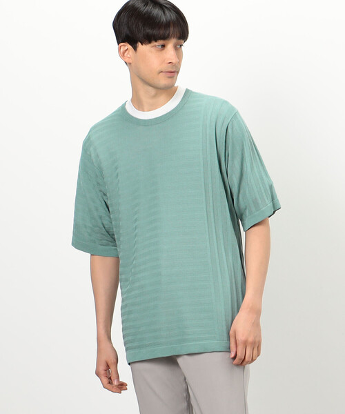 COMME CA ISM(コムサイズム)の「【セットアイテム】 リンクス編みニット+Tシャツ(ニット/セーター・メンズ・ライトグレー/チャコール/グリーン・LARGE/MEDIUM)」の1枚目の写真