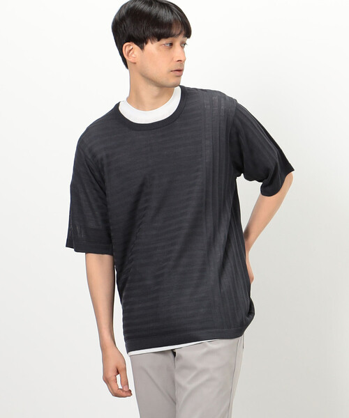 COMME CA ISM(コムサイズム)の「【セットアイテム】 リンクス編みニット+Tシャツ(ニット/セーター・メンズ・ライトグレー/チャコール/グリーン・LARGE/MEDIUM)」の3枚目の写真