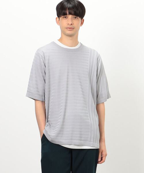 COMME CA ISM(コムサイズム)の「【セットアイテム】 リンクス編みニット+Tシャツ(ニット/セーター・メンズ・ライトグレー/チャコール/グリーン・LARGE/MEDIUM)」の2枚目の写真