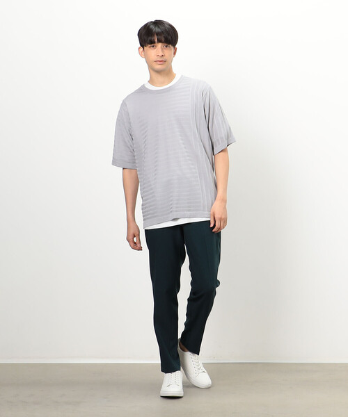COMME CA ISM(コムサイズム)の「【セットアイテム】 リンクス編みニット+Tシャツ(ニット/セーター・メンズ・ライトグレー/チャコール/グリーン・LARGE/MEDIUM)」の4枚目の写真