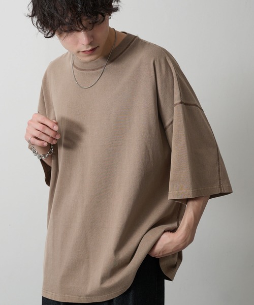 MONO-MART(モノマート)の「ピグメントオーバーダイアウトシーム ルーズ半袖Tシャツ(Tシャツ/カットソー・レディース・オフホワイト/ベージュ/ブラック/レッド/グレー/ブラウン/ネイビー/パープル/グリーン/ブルー・L/M)」の6枚目の写真