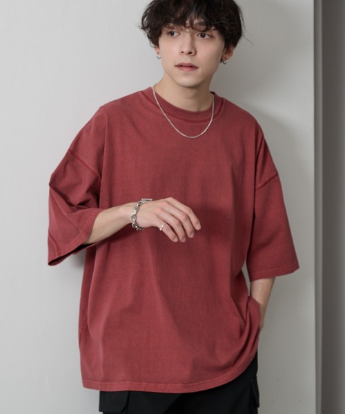 MONO-MART(モノマート)の「ピグメントオーバーダイアウトシーム ルーズ半袖Tシャツ(Tシャツ/カットソー・レディース・オフホワイト/ベージュ/ブラック/レッド/グレー/ブラウン/ネイビー/パープル/グリーン/ブルー・L/M)」の10枚目の写真