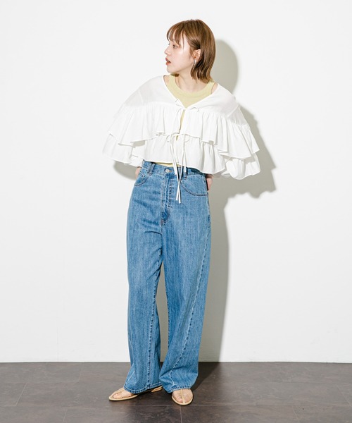 KBF（ケイビーエフ）の「クロップドフリルデザインブラウス（シャツ/ブラウス・レディース・ブラック/オフホワイト/イエロー・ONE）」の19枚目の写真