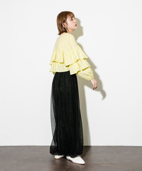 KBF（ケイビーエフ）の「クロップドフリルデザインブラウス（シャツ/ブラウス・レディース・ブラック/オフホワイト/イエロー・ONE）」の12枚目の写真