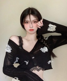 【Mayree】バタフライ　クロップド丈カーディガン