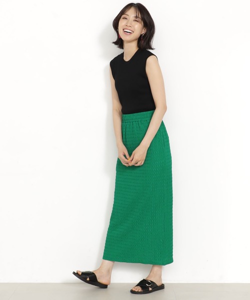 FOUND GOOD(ファウンドグッド)の「シャーリングカットタイトSK(スカート・レディース・グリーン系5/アイボリー/ブラウン系3/ブラック/イエロー系5・S/L/M)」の4枚目の写真