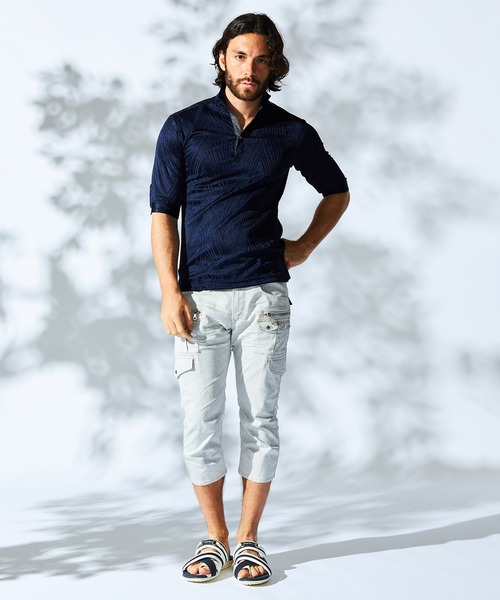 HIDEAWAYS NICOLE（ハイダウェイニコル）の「ブライトBIGヘリンボンスタンドポロシャツ（ポロシャツ・メンズ・ブラック/ライトグレー/ネイビー/オレンジ・MEDIUM/LARGE/X-LARGE/XX-LARGE）」の5枚目の写真