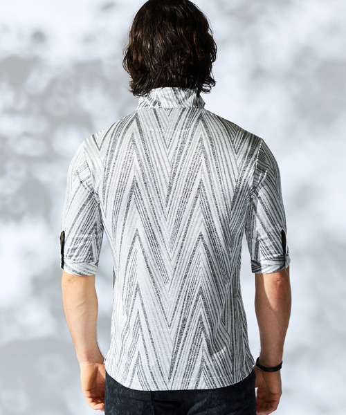 HIDEAWAYS NICOLE（ハイダウェイニコル）の「ブライトBIGヘリンボンスタンドポロシャツ（ポロシャツ・メンズ・ブラック/ライトグレー/ネイビー/オレンジ・MEDIUM/LARGE/X-LARGE/XX-LARGE）」の6枚目の写真