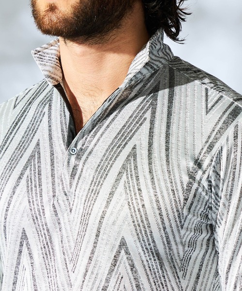 HIDEAWAYS NICOLE（ハイダウェイニコル）の「ブライトBIGヘリンボンスタンドポロシャツ（ポロシャツ・メンズ・ブラック/ライトグレー/ネイビー/オレンジ・MEDIUM/LARGE/X-LARGE/XX-LARGE）」の8枚目の写真