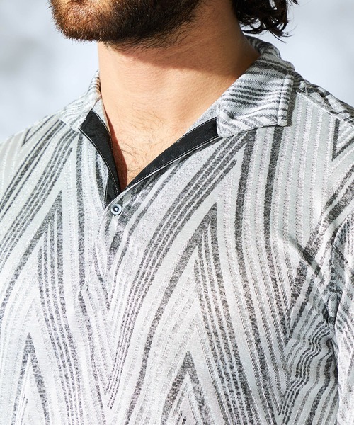 HIDEAWAYS NICOLE（ハイダウェイニコル）の「ブライトBIGヘリンボンスタンドポロシャツ（ポロシャツ・メンズ・ブラック/ライトグレー/ネイビー/オレンジ・MEDIUM/LARGE/X-LARGE/XX-LARGE）」の9枚目の写真