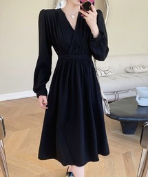 OUR カシュクールワンピース　ブラック ゴールドジャパン GOLDJAPAN ウエストシャーリングカシュクール