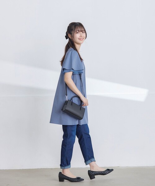 Tiaclasse(ティアクラッセ)の「【UVケア・接触冷感】“あまラク” シフォンフレアスリーブカットソーチュニック(Tシャツ/カットソー・レディース・ブルー/ネイビー/ピンク/グレー・M/L)」の6枚目の写真