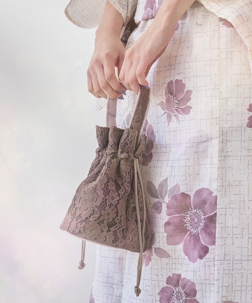 セール】【選べる2デザイン】レース フラワー 巾着バッグ（和装