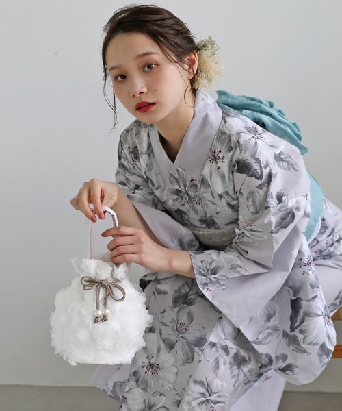 アンティーク マイクロベビービーズ花刺繍レース編巾着バッグ アールヌーボー アンティーク マイクロベビービーズ ローズ刺繍パーティーバッグ