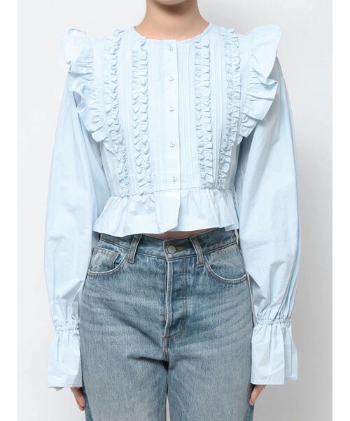 jouetie（ジュエティ）の「クロップドフリルブラウス（シャツ/ブラウス・レディース・ブルー/オフホワイト/ブラック・MEDIUM）」の7枚目の写真