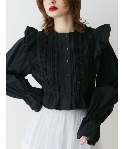 jouetie（ジュエティ）の「クロップドフリルブラウス（シャツ/ブラウス・レディース・ブルー/オフホワイト/ブラック・MEDIUM）」の2枚目の写真