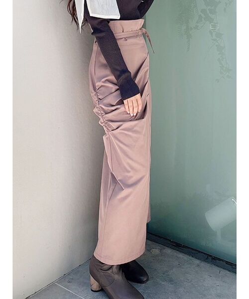 MERCURYDUO（マーキュリーデュオ）の「ハイウエスト アシメタック サイドギャザー タイトスカート（スカート・レディース・グレー/ピンク/アイボリー・SMALL/MEDIUM）」の3枚目の写真