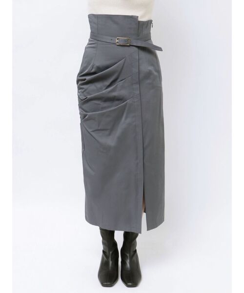 MERCURYDUO（マーキュリーデュオ）の「ハイウエスト アシメタック サイドギャザー タイトスカート（スカート・レディース・グレー/ピンク/アイボリー・SMALL/MEDIUM）」の5枚目の写真