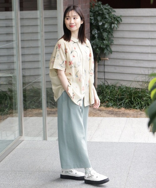 【セール】フラワーワンポイント刺繍レーヨンポリエステルスラブストレッチワイドストレートパンツ（その他パンツ）｜SUPER HAKKA（スーパーハッカ）
