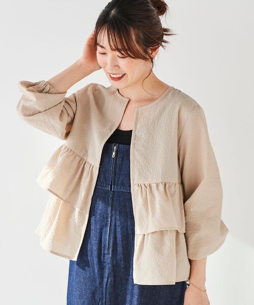 le.coeur blanc（ルクールブラン）の「《手洗い可能》カラミタンブラーフリルブラウスブルゾン（ブルゾン・レディース・ブラック/ベージュ・38）」の13枚目の写真