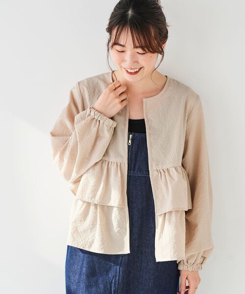 le.coeur blanc（ルクールブラン）の「《手洗い可能》カラミタンブラーフリルブラウスブルゾン（ブルゾン・レディース・ブラック/ベージュ・38）」の19枚目の写真