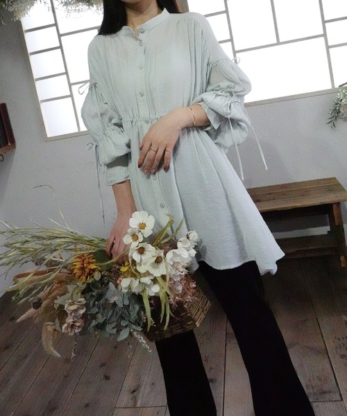 【良品】eLLa フレンチスリーブ　黒リボン　ギャザーブラウス白 gf60_v12.jpg