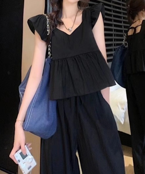 sakishimatokyo(サキシマトーキョー)の「バックリボンキャミ/肩フリル セットアップ(セットアップ・レディース・ベージュ/ブラック/モカ・FREE)」の2枚目の写真