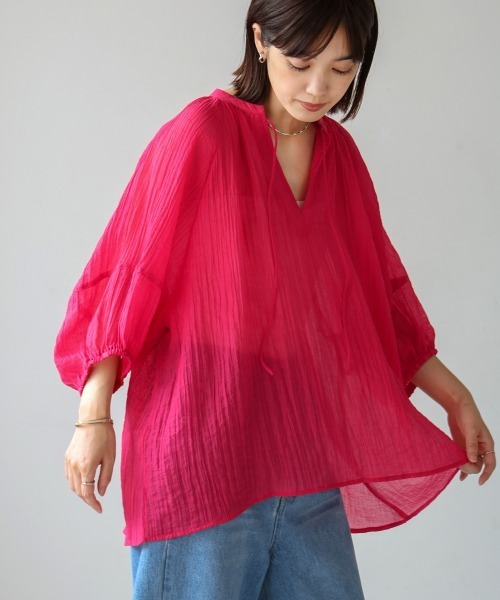 Bou Jeloud（ブージュルード）の「シワ加工シアーチュニック（チュニック・レディース・ホワイト/ブラウン/ピンク/グリーン・38）」の4枚目の写真