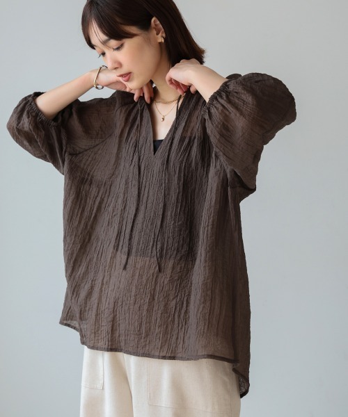 Bou Jeloud（ブージュルード）の「シワ加工シアーチュニック（チュニック・レディース・ホワイト/ブラウン/ピンク/グリーン・38）」の18枚目の写真