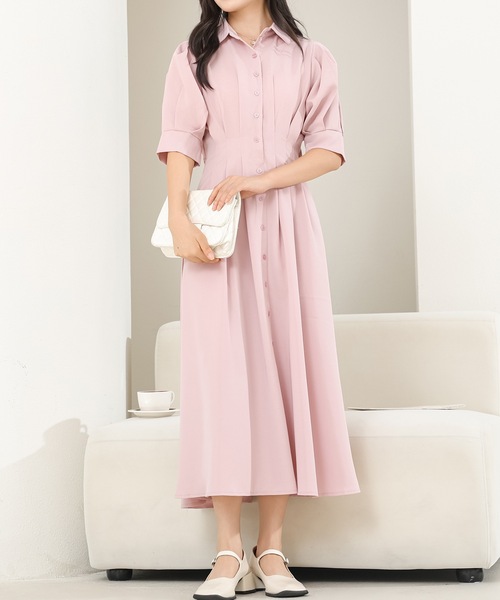 Lace Ladies（レースレディース）の「バックレースアップ パフスリーブ ロング シャツ ワンピース（ワンピース・レディース・アイボリー/ピンク/ブラック・S/FREE）」の6枚目の写真