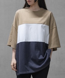 【40I】 USAコットン 配色切替 ビッグシルエット 半袖Tシャツ