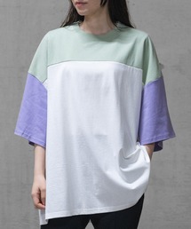【40I】 USAコットン 配色切替 ビッグシルエット 半袖Tシャツ