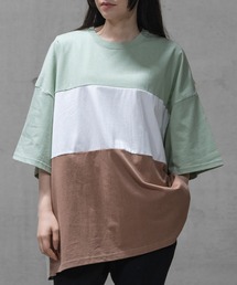 【40I】 USAコットン 配色切替 ビッグシルエット 半袖Tシャツ