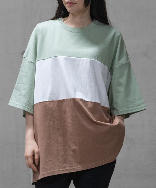 JOHN'S CLOSET（ジョンズクローゼット）の「【40I】 USAコットン 配色切替 ビッグシルエット 半袖Tシャツ（Tシャツ/カットソー・メンズ・ブラック系1/ブラック系3/ベージュ系2/グリーン系2/パープル系1/ブラック系2/ベージュ系1/グリーン系1/グリーン系3/パープル系2/ブラウン系1/ブラウン系2・LARGE/X-LARGE/MEDIUM）」の10枚目の写真