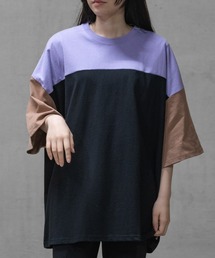 【40I】 USAコットン 配色切替 ビッグシルエット 半袖Tシャツ