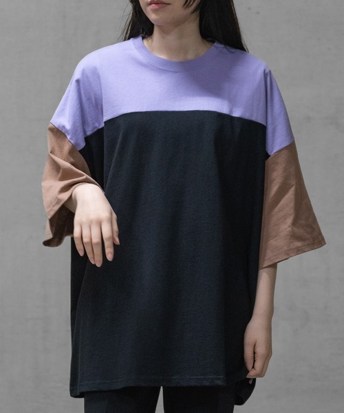 JOHN'S CLOSET（ジョンズクローゼット）の「【40I】 USAコットン 配色切替 ビッグシルエット 半袖Tシャツ（Tシャツ/カットソー・メンズ・ブラック系1/ブラック系3/ベージュ系2/グリーン系2/パープル系1/ブラック系2/ベージュ系1/グリーン系1/グリーン系3/パープル系2/ブラウン系1/ブラウン系2・LARGE/X-LARGE/MEDIUM）」の11枚目の写真